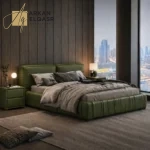 سرير جلدي بتصميم حديث مع طاولة جانبية ثنائية