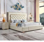 سرير غرفة نوم فاخر خشبي جلد مزدوج