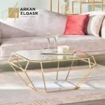 طاولة قهوة بسطح زجاجي بتصميم سداسي