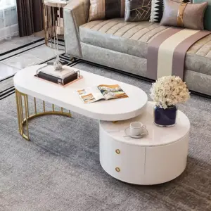 طاولة قهوة باللون الابيض والذهبي