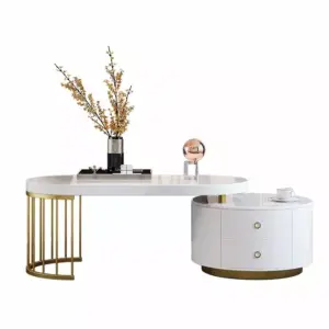 طاولة قهوة باللون الابيض والذهبي