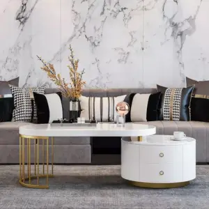 طاولة قهوة باللون الابيض والذهبي