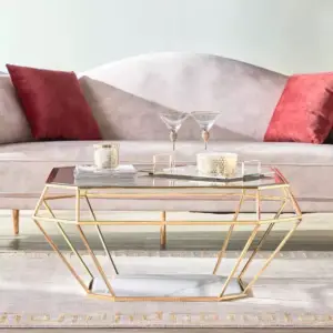 طاولة قهوة بسطح زجاجي بتصميم سداسي