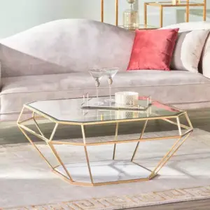 طاولة قهوة بسطح زجاجي بتصميم سداسي