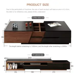 طاولة قهوة وتلفاز متعددة مساحات التخزين
