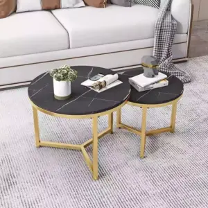 طاولة قهوة مزدوجة رخام بتصميم مودرن