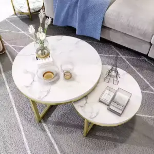 طاولة قهوة مزدوجة رخام بتصميم مودرن