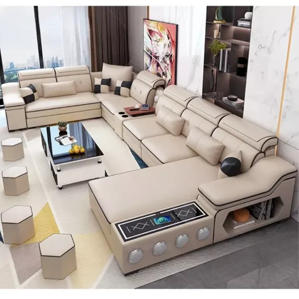 كنب زاوية بتصميم ذكي – تخزين مدمج وسرير قابل للطي – تنجيد فاخر وقاعدة متينة