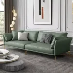 طقم كنب جلد فاخر 3+2+1 – تصميم فخم بخياطة بارزة – قاعدة خشبية متينة – تنجيد ناعم بلون بني داكن