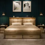 سرير بتصميم حديث مع كمودينه