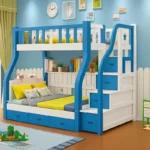 سرير دورين أطفال خشبي بتصميم نموذجي – سلم جانبي آمن – لون أبيض – ضمان سنتين