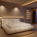 سرير منخفض الارتفاع – تصميم عملي مع كومدينة جانبية – هيكل خشبي أنيق – مثالي للغرف الصغيرة