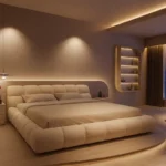 سرير منخفض الارتفاع – تصميم عملي مع كومدينة جانبية – هيكل خشبي أنيق – مثالي للغرف الصغيرة