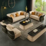 طقم كنب فاخر 3+2+1 – تنجيد ناعم عالي الجودة – قاعدة خشبية أنيقة – ألوان عصرية متعددة