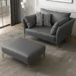 طقم كنب جلد فاخر 3+2+1 – تصميم فخم بخياطة بارزة – قاعدة خشبية متينة – تنجيد ناعم بلون بني داكن