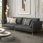 طقم كنب جلد فاخر 3+2+1 – تصميم فخم بخياطة بارزة – قاعدة خشبية متينة – تنجيد ناعم بلون بني داكن