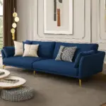 طقم كنب جلد فاخر 3+2+1 – تصميم فخم بخياطة بارزة – قاعدة خشبية متينة – تنجيد ناعم بلون بني داكن
