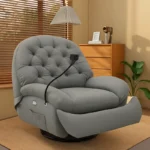 كرسي استرخاء ليزي بوي فخم – آلية إمالة يدوية – تنجيد ناعم ومريح – قاعدة خشبية – لون رمادي فخم