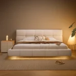 سرير منخفض مع إضاءة بتصميم عصري وجودة عالية