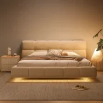 سرير منخفض مع إضاءة بتصميم عصري وجودة عالية