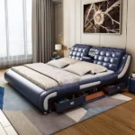 سرير مودرن جلد مع طاولتين كومودينة