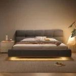 سرير منخفض مع إضاءة بتصميم عصري وجودة عالية