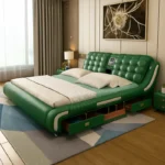 سرير مودرن جلد مع طاولتين كومودينة