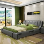 سرير مودرن جلدي بطابع حديث