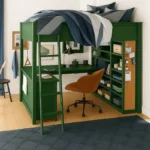 سرير أطفال مرتفع – مكتب مدمج وأرفف تخزين – مثالي للنوم والدراسة – هيكل خشبي متين