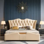 سرير نوم جلد مع 2 كمودينه