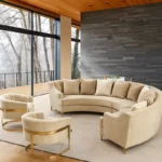 طقم كنب زاوية بشكل حرف ال مع كرسيين مفردين – تصميم مريح وتنجيد فاخر – مثالي لغرف المعيشة العصرية