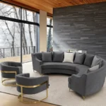 طقم كنب زاوية بشكل حرف ال مع كرسيين مفردين – تصميم مريح وتنجيد فاخر – مثالي لغرف المعيشة العصرية