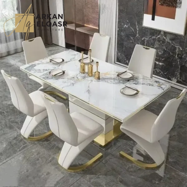 طاولة طعام مع كراسي بتصميم راقي