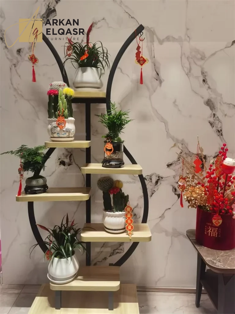 ارفف تخزين شيك من الاستيل الاسود والخشب