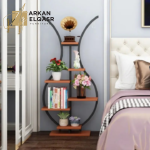 ارفف تخزين شيك من الاستيل الاسود والخشب