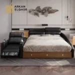 سرير مع كرسي وخزانات متعددة