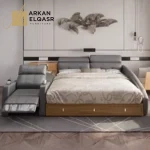 سرير مع كرسي وخزانات متعددة