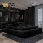 سرير مزدوج بتنجيد قماشي فاخر – تصميم عصري مع لوح رأس مبطن – هيكل خشبي متين – ألوان متعددة