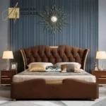 سرير نوم جلد مع 2 كمودينه