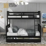 سرير أطفال دورين مع سعة تخزين – تصميم عملي من خشب متين – سلم جانبي آمن – مثالي للمساحات الصغيرة