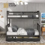 سرير أطفال دورين مع سعة تخزين – تصميم عملي من خشب متين – سلم جانبي آمن – مثالي للمساحات الصغيرة