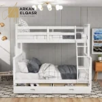 سرير أطفال دورين مع سعة تخزين – تصميم عملي من خشب متين – سلم جانبي آمن – مثالي للمساحات الصغيرة