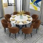 طاولة طعام رخام مع ثمانية مقاعد فاخرة