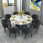 طاولة طعام رخام مع ثمانية مقاعد فاخرة