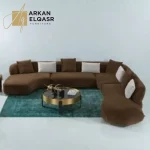 كنب زاوية فخم على الطراز الأوروبي – تصميم عصري مريح – قماش ناعم – قاعدة خشبية متينة – ألوان متعددة