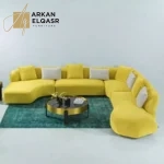 كنب زاوية فخم على الطراز الأوروبي – تصميم عصري مريح – قماش ناعم – قاعدة خشبية متينة – ألوان متعددة