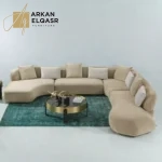 كنب زاوية فخم على الطراز الأوروبي – تصميم عصري مريح – قماش ناعم – قاعدة خشبية متينة – ألوان متعددة