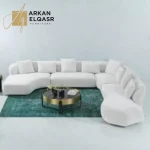 كنب زاوية فخم على الطراز الأوروبي – تصميم عصري مريح – قماش ناعم – قاعدة خشبية متينة – ألوان متعددة