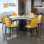 طاولة طعام دائرية رخامية مع كراسي فخمة