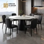 طاولة طعام دائرية رخامية مع كراسي فخمة